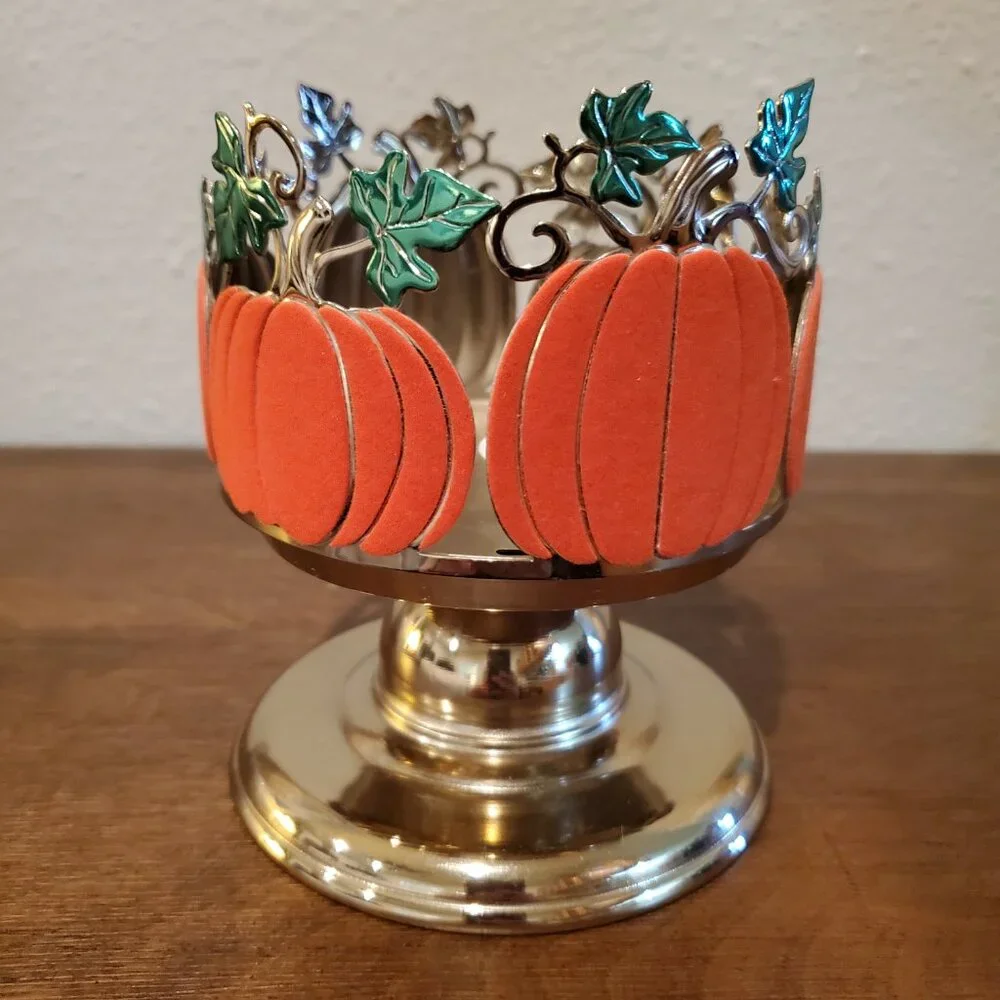 Bath & Body Works Velvet Pumpkin Pedestal Candle Holder Sleeve 3-Wick Flocked